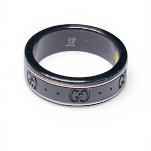 Gucci Icon 18K White Gold and Black Enamel Double G Logo Band
